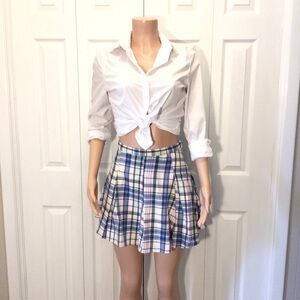 SO Juniors Navy Blue/Pink Plaid High Rise Pleated Flare Mini Skirt